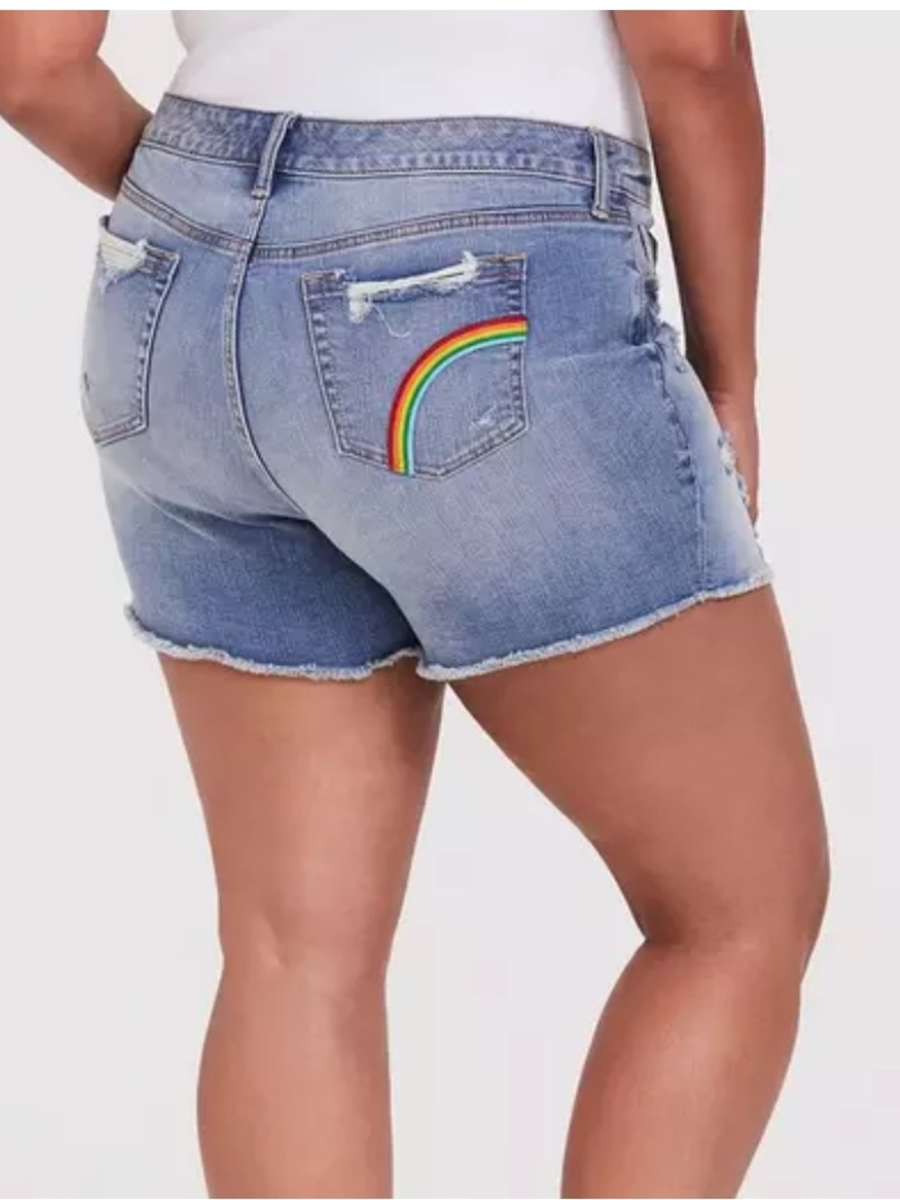 torrid Light Wash Denim Shorts with Rainbow Back Pocket - Picture 4 of 8